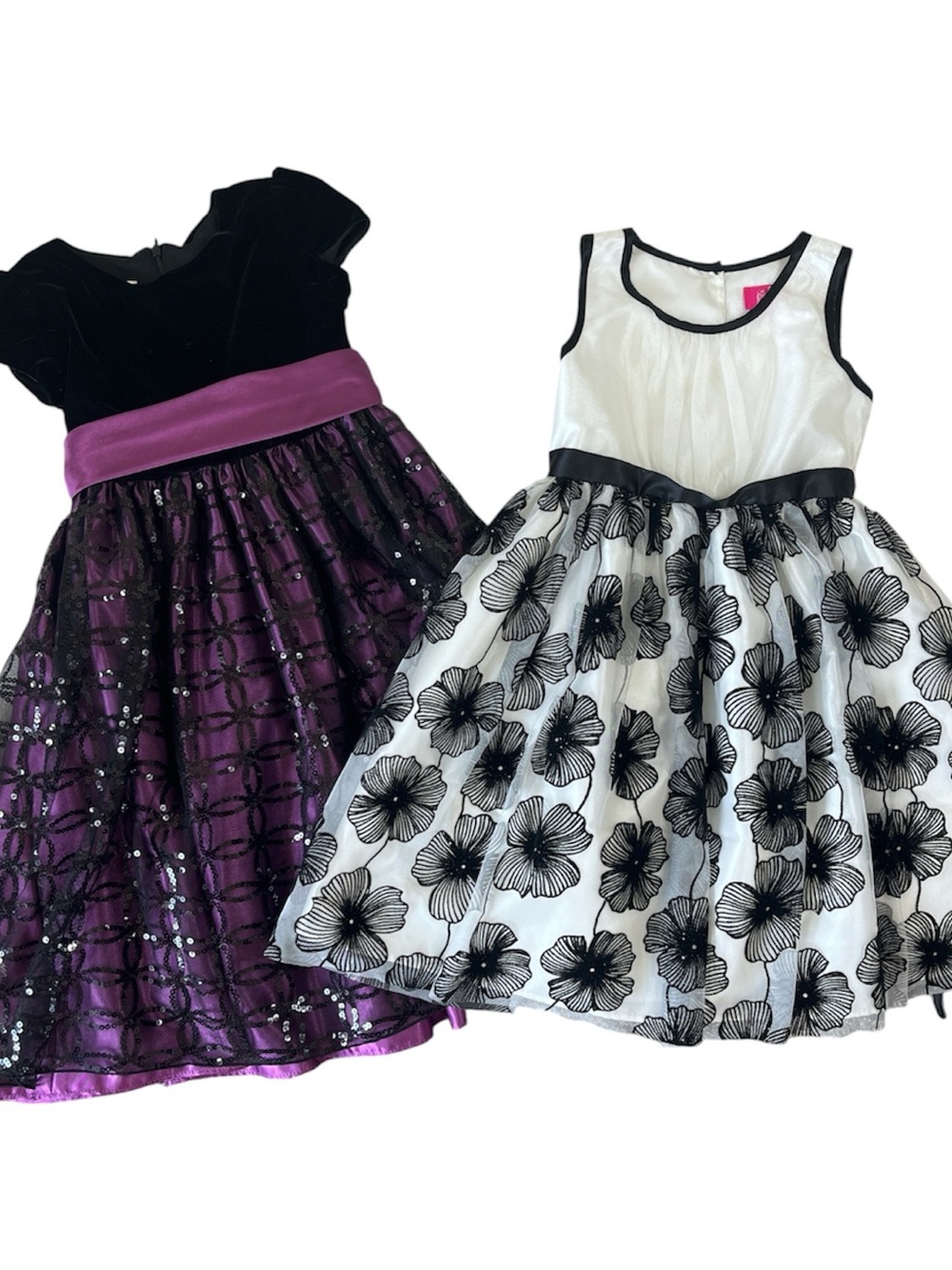 2 pc Girls dresses, Purple & Black formal, Floral white black Party Dress size 6